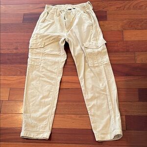 Cream Cargo Pants with Drawstring Waist and Relaxed Fit